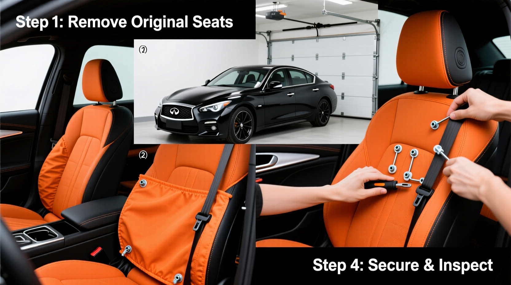 q50 orange seat covers install