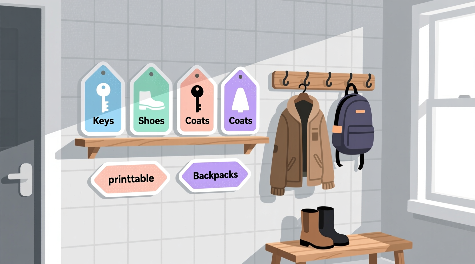 quick tips for organizing a mudroom free printable labels