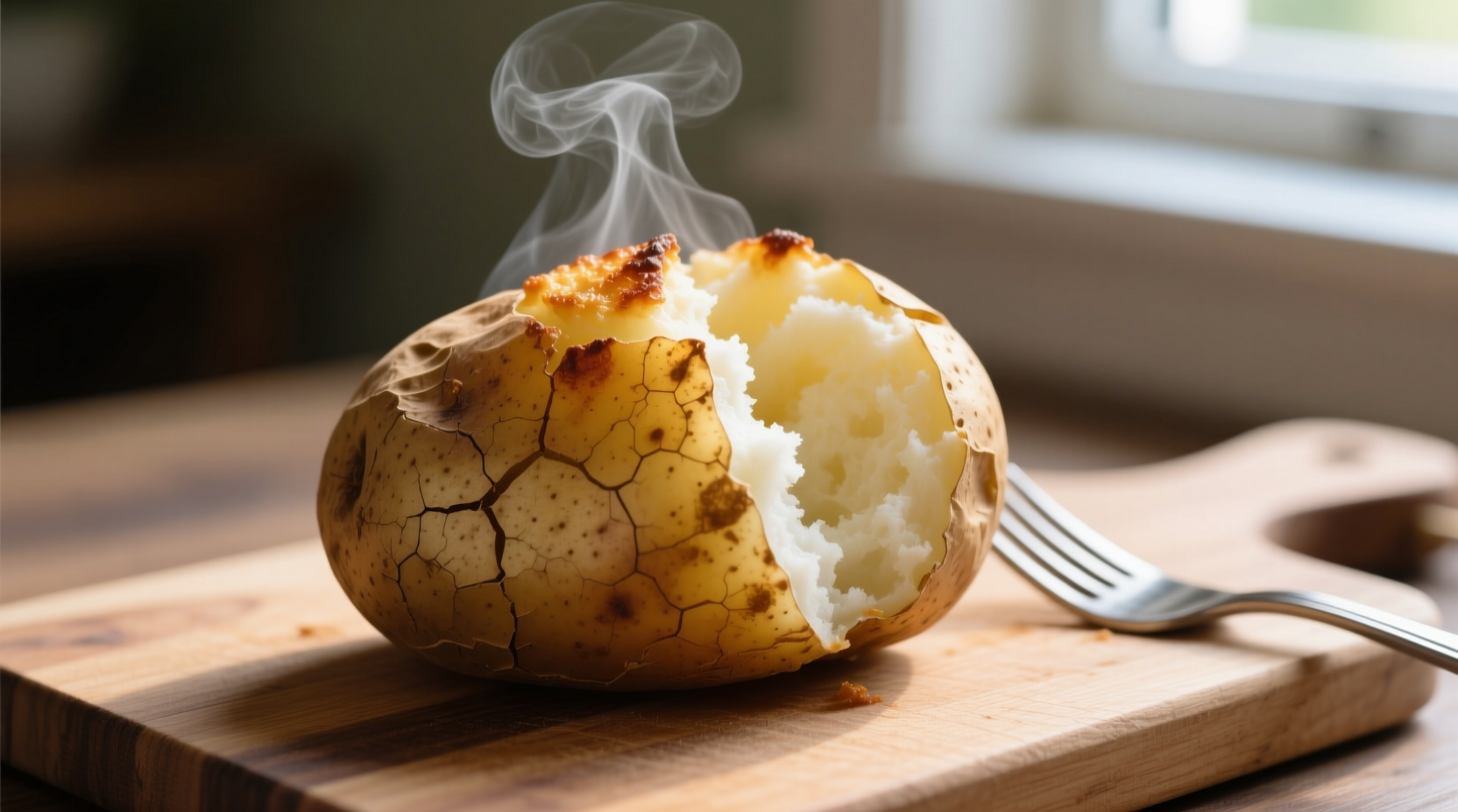 Perfectly cooked microwave baked potato with fluffy interior