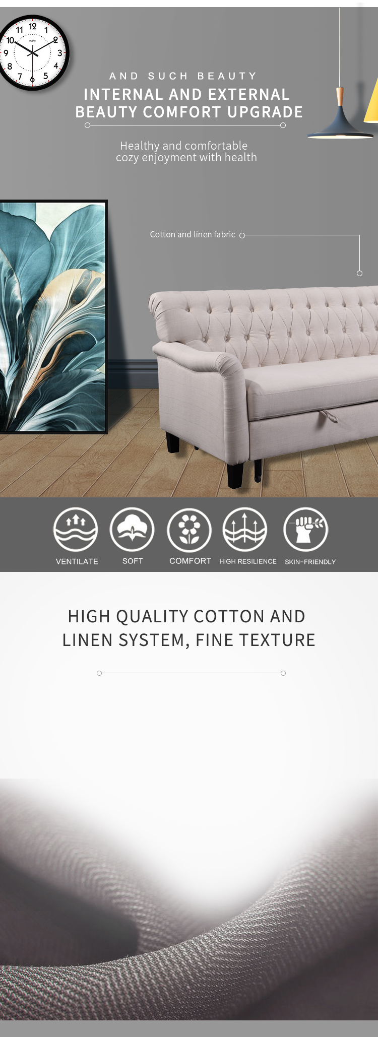 Home furniture living room sofa set Wooden legs Morden sleeper sofa bed