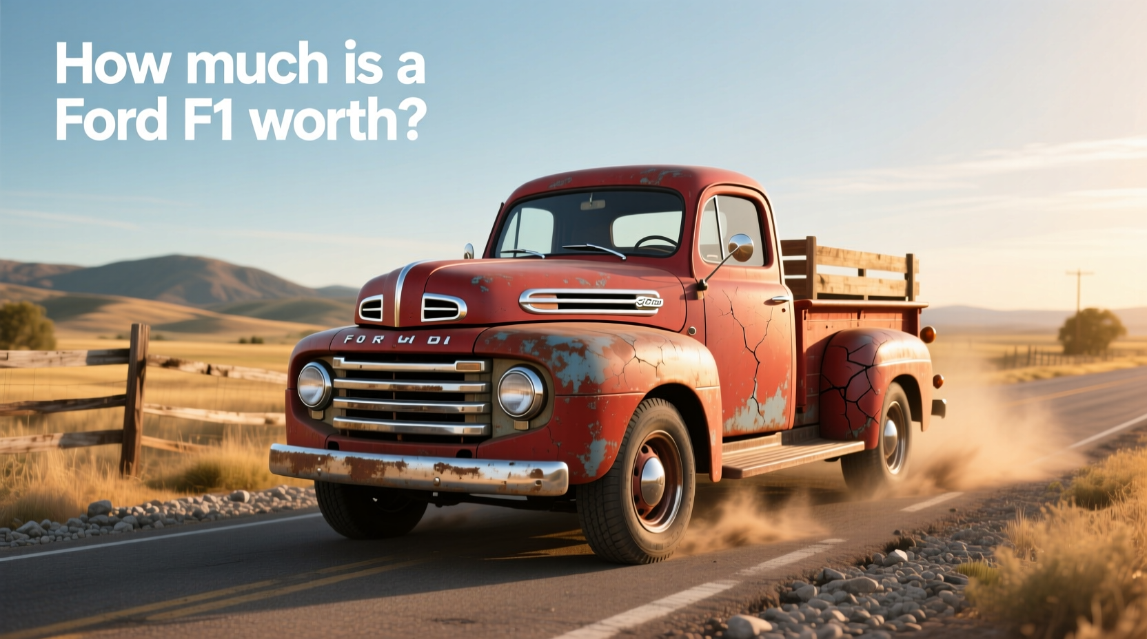Side view of a 1951 Ford F1 pickup with whitewall tires and chrome bumper