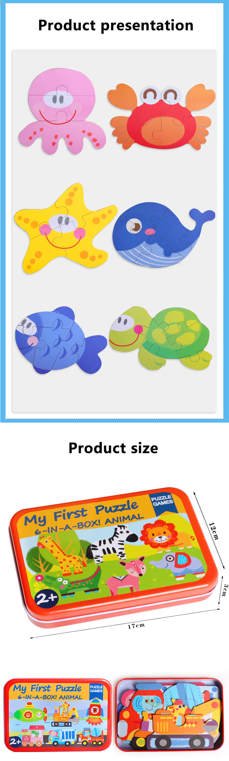 Wholesale Montessori Colorful Wooden Animal Jigsaw Puzzles Set Toys Hot Sale Toddler Early Learning Boys Girls Toys