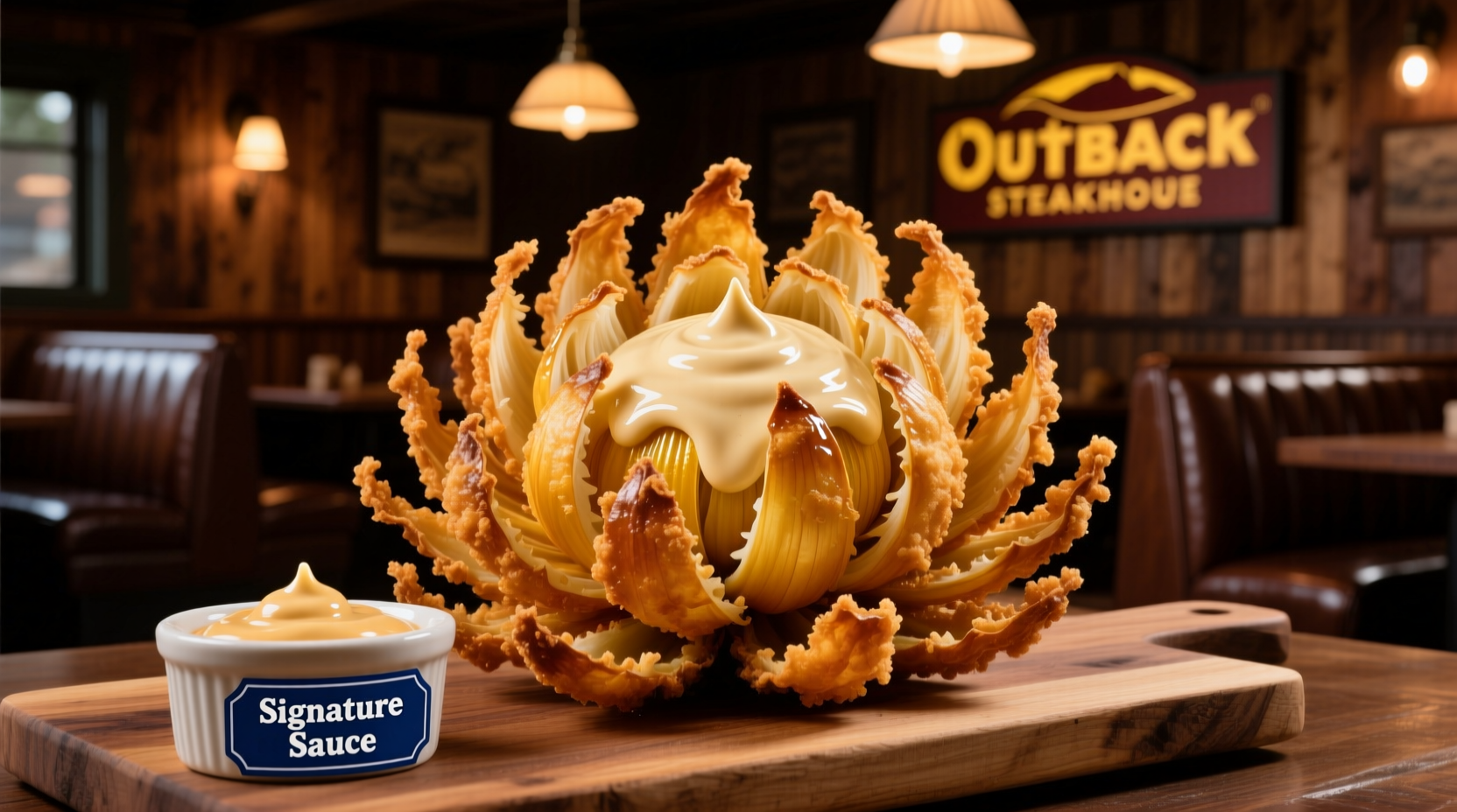 Outback Steakhouse Bloomin Onion served with signature sauce