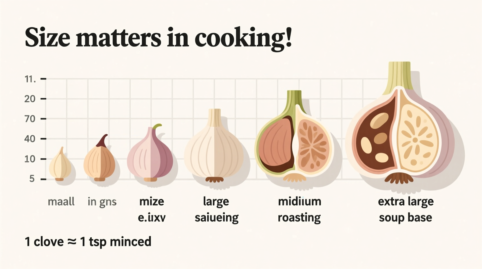 Garlic clove size comparison chart for cooking measurements