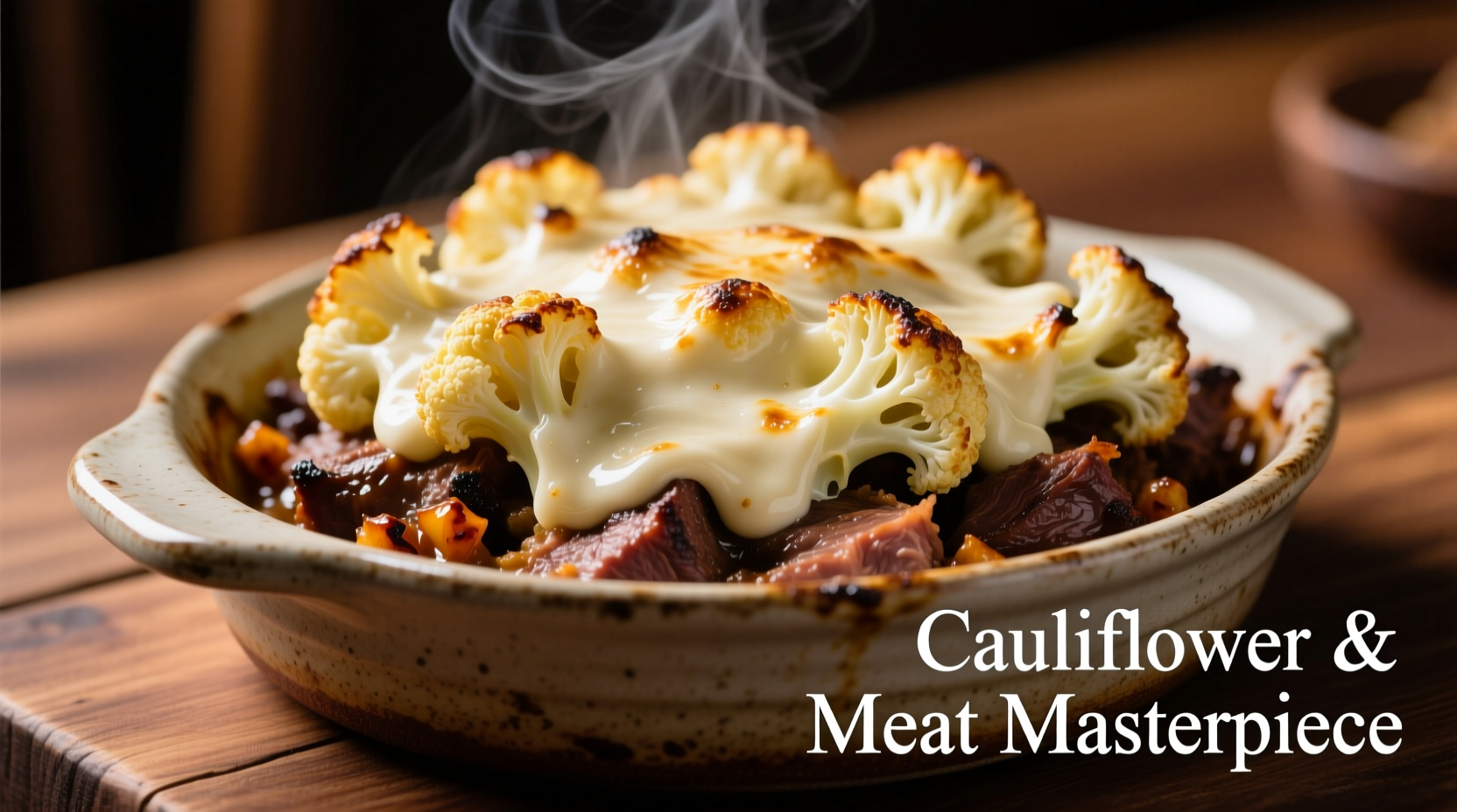 Creamy cauliflower topping over savory meat filling