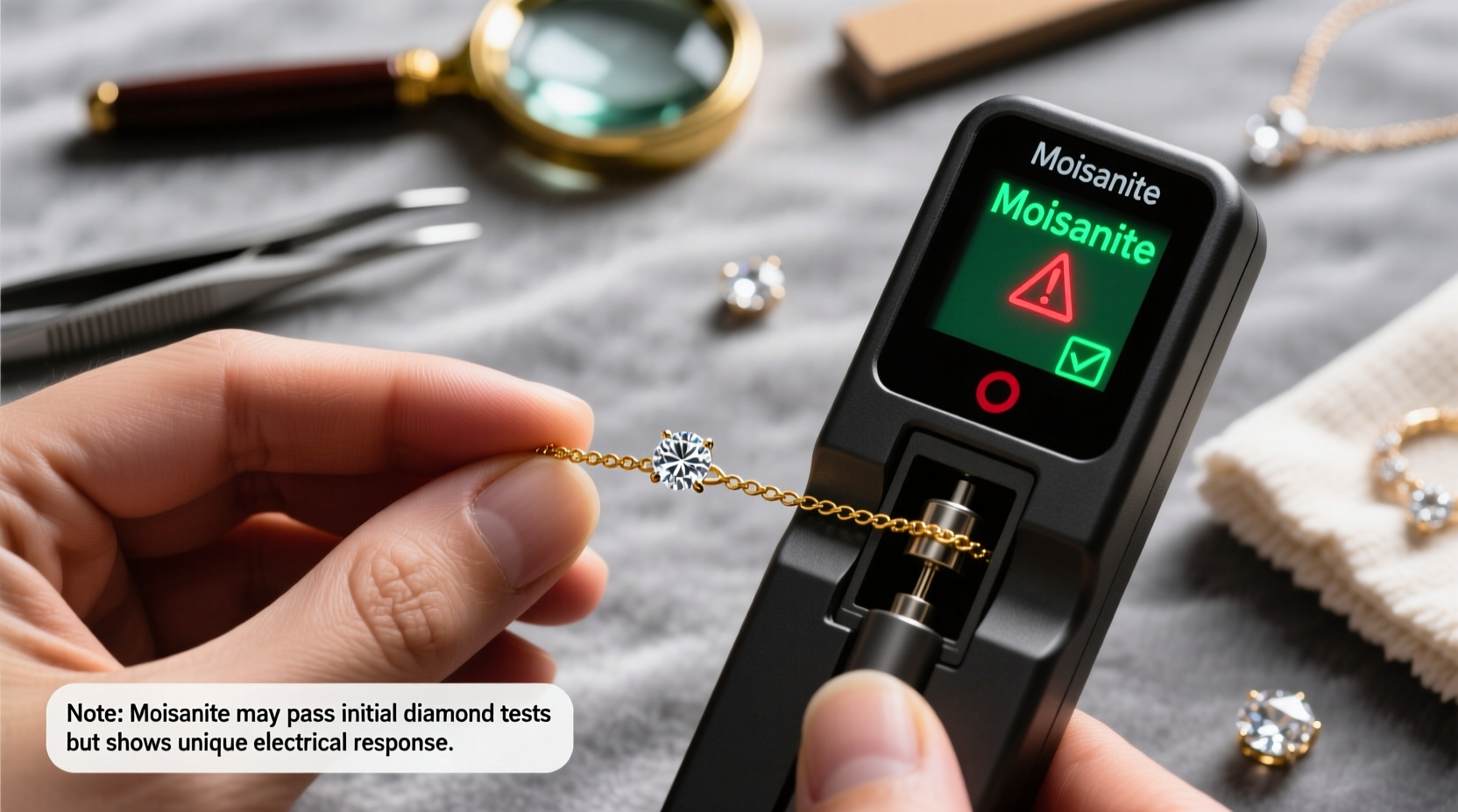 how to identify moissanite on a diamond tester tips for testing chains and jewelry