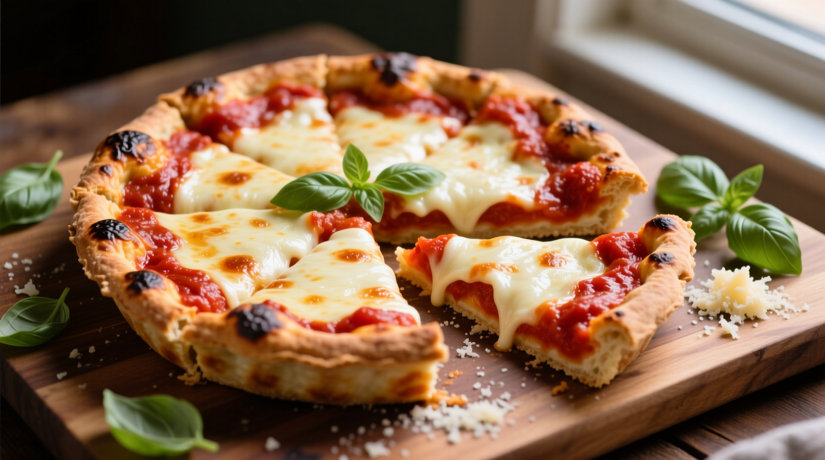 Philadelphia tomato pie with cheese beneath sauce