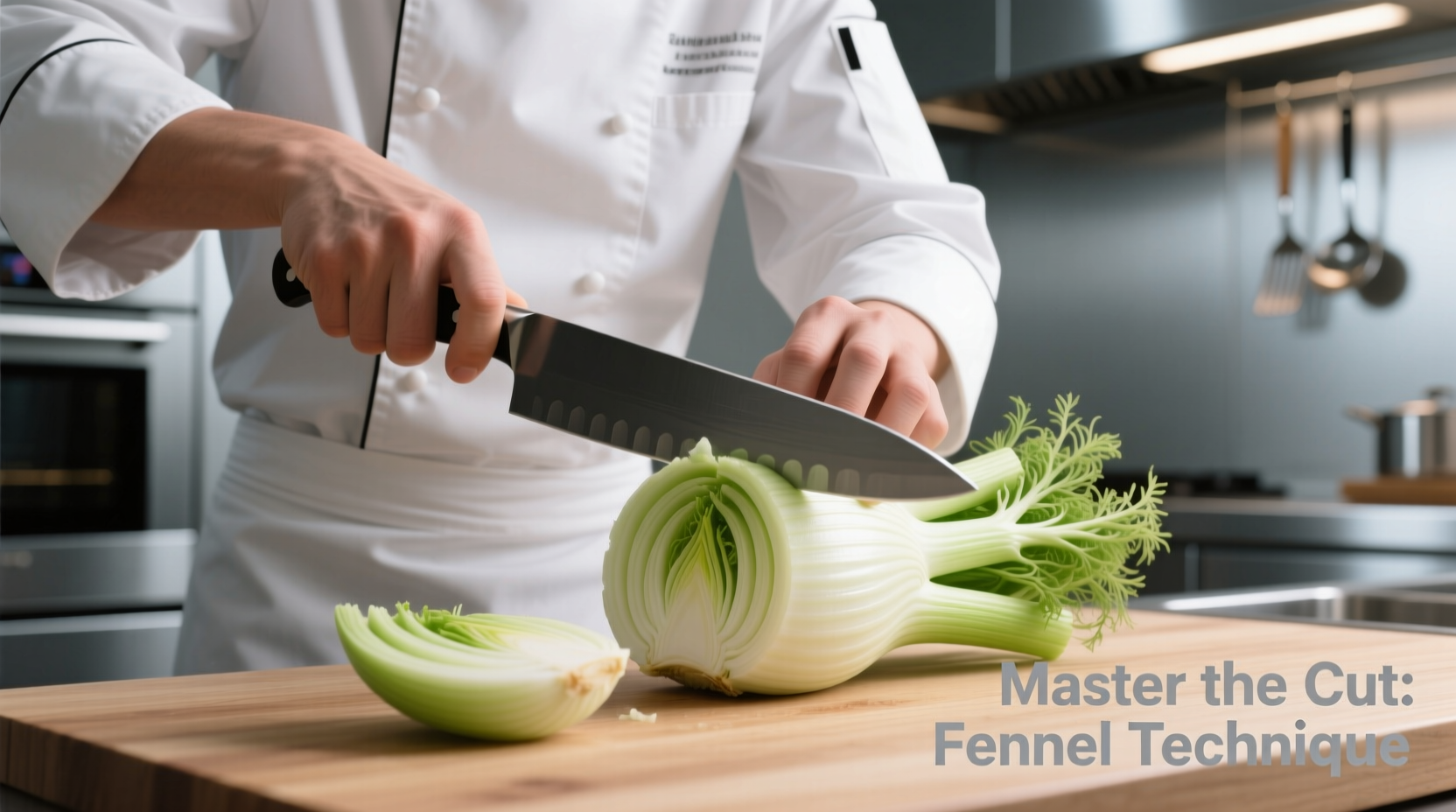 Chef demonstrating fennel bulb cutting technique