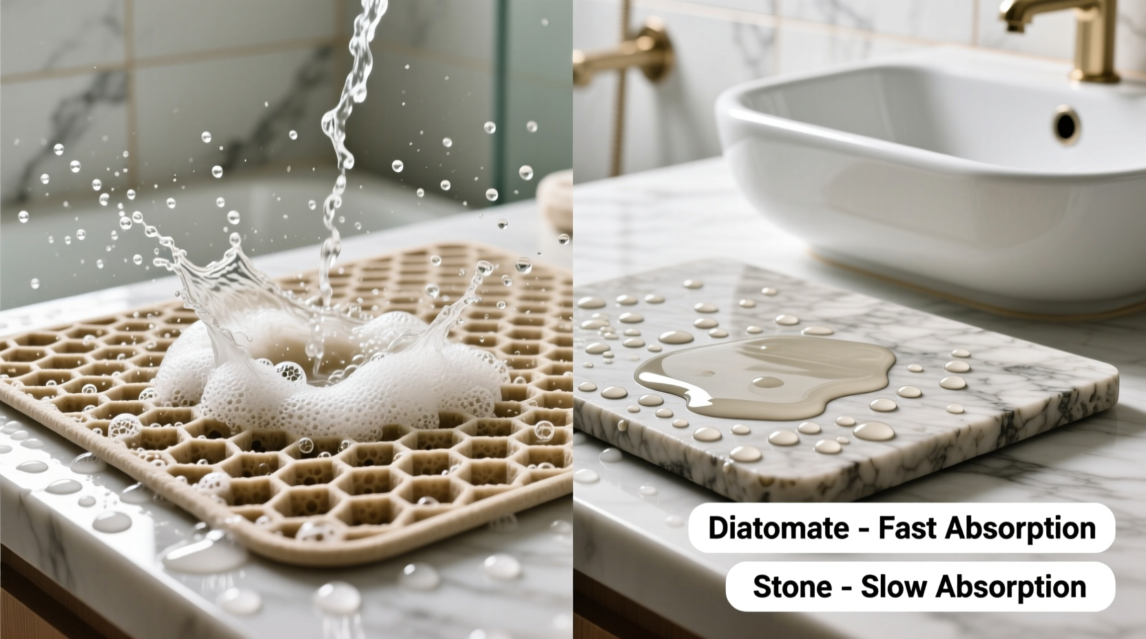 diatomite vs stone bath mats which one actually soaks up water faster
