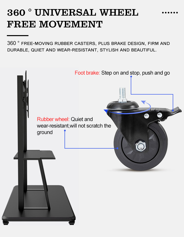 360 Degree Rotating Smart Board Floor Stand , Floor TV Stand With Mount 65 Inch