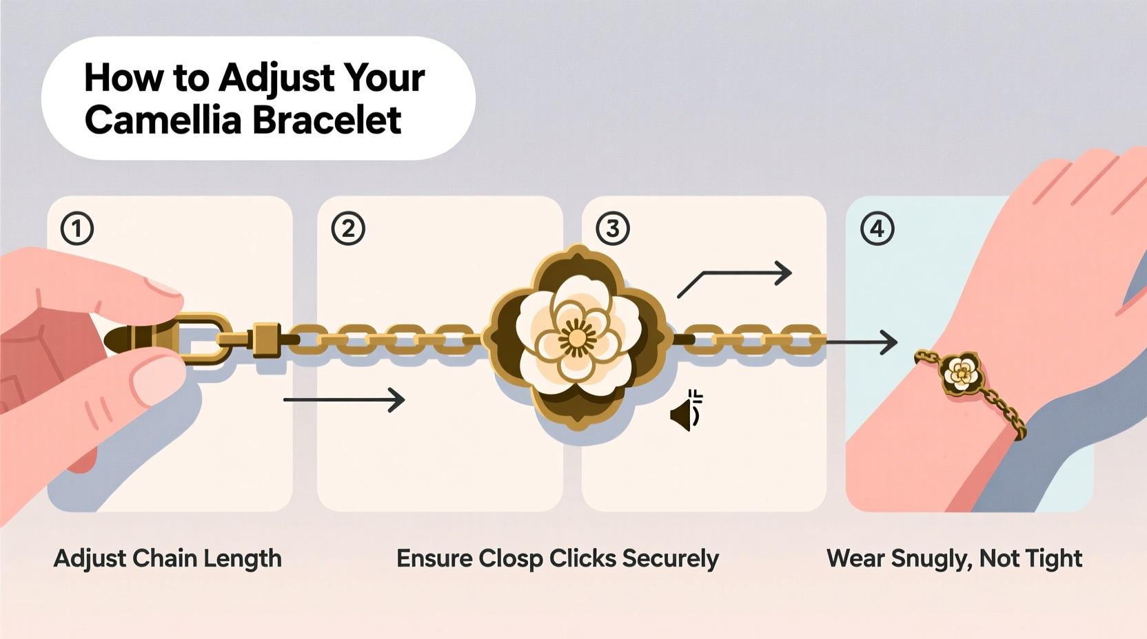 step by step guide to adjusting your camellia bracelet for a comfortable and secure fit