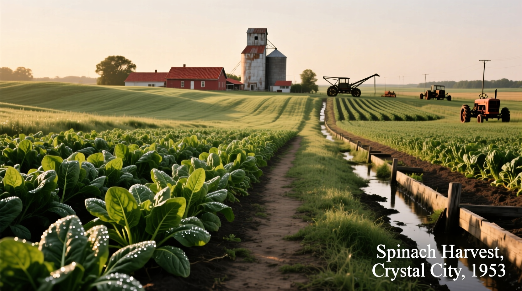 Historical photo of spinach fields in Crystal City