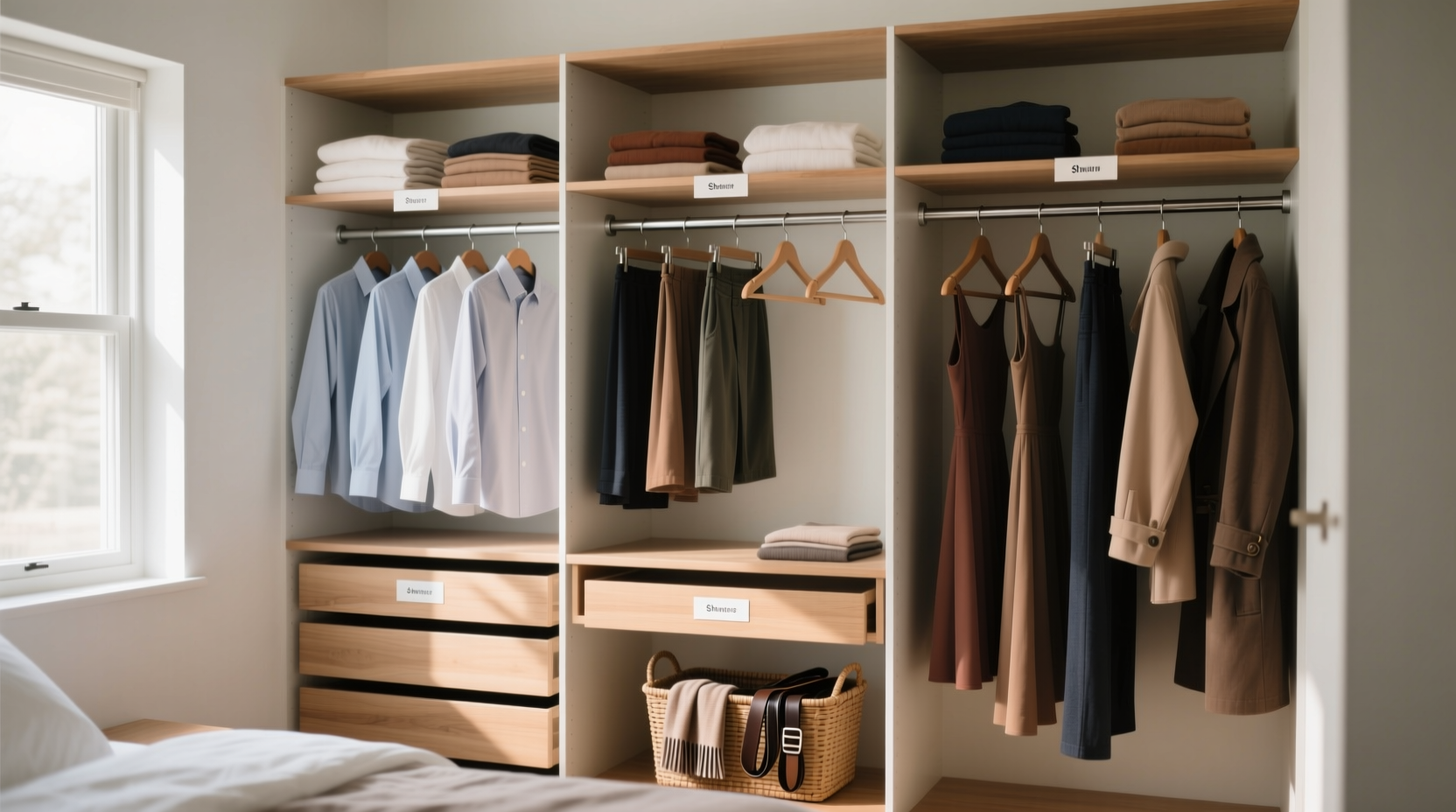 how to arrange clothes in closet