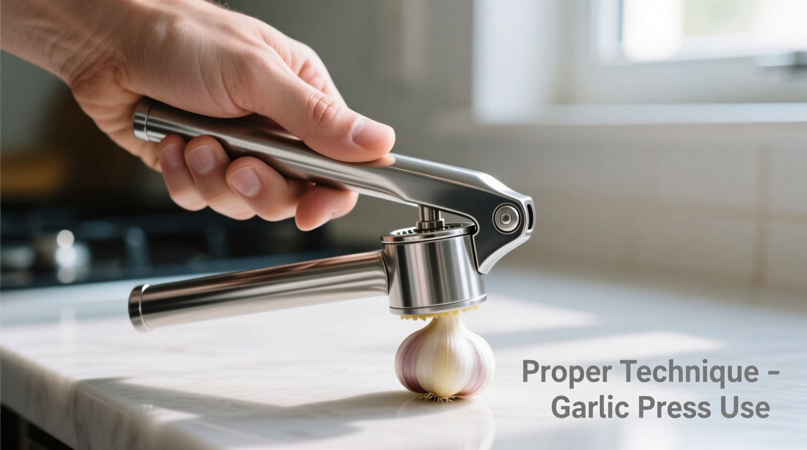Proper hand position using garlic press tool