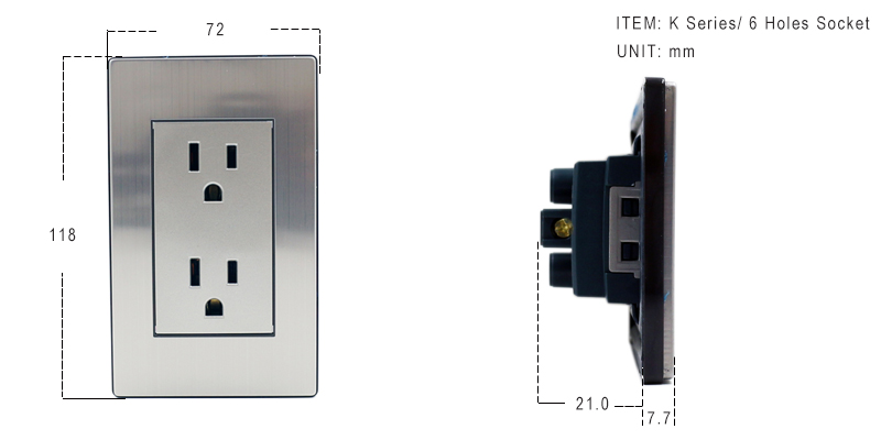 High Quality OEM 6 Pin South American Standard Wall Socket Stainless Steel Panel Duplex Receptacle Outlet