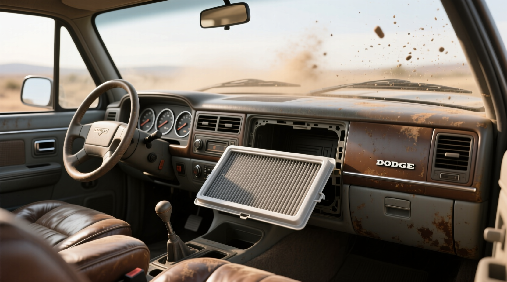 Aftermarket cabin air filter installed behind glove box of 2001 Dodge Ram