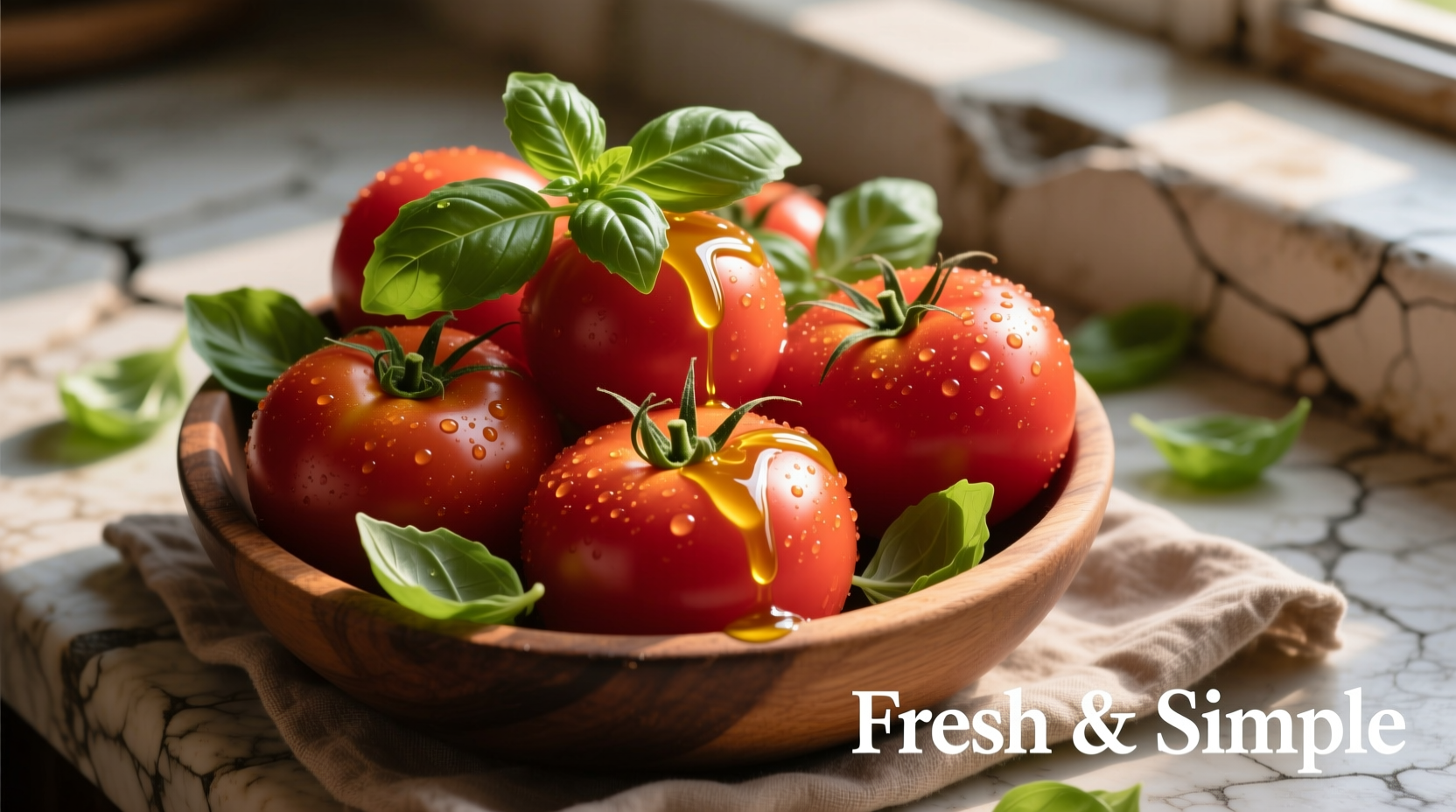 Ripe tomatoes with olive oil and basil
