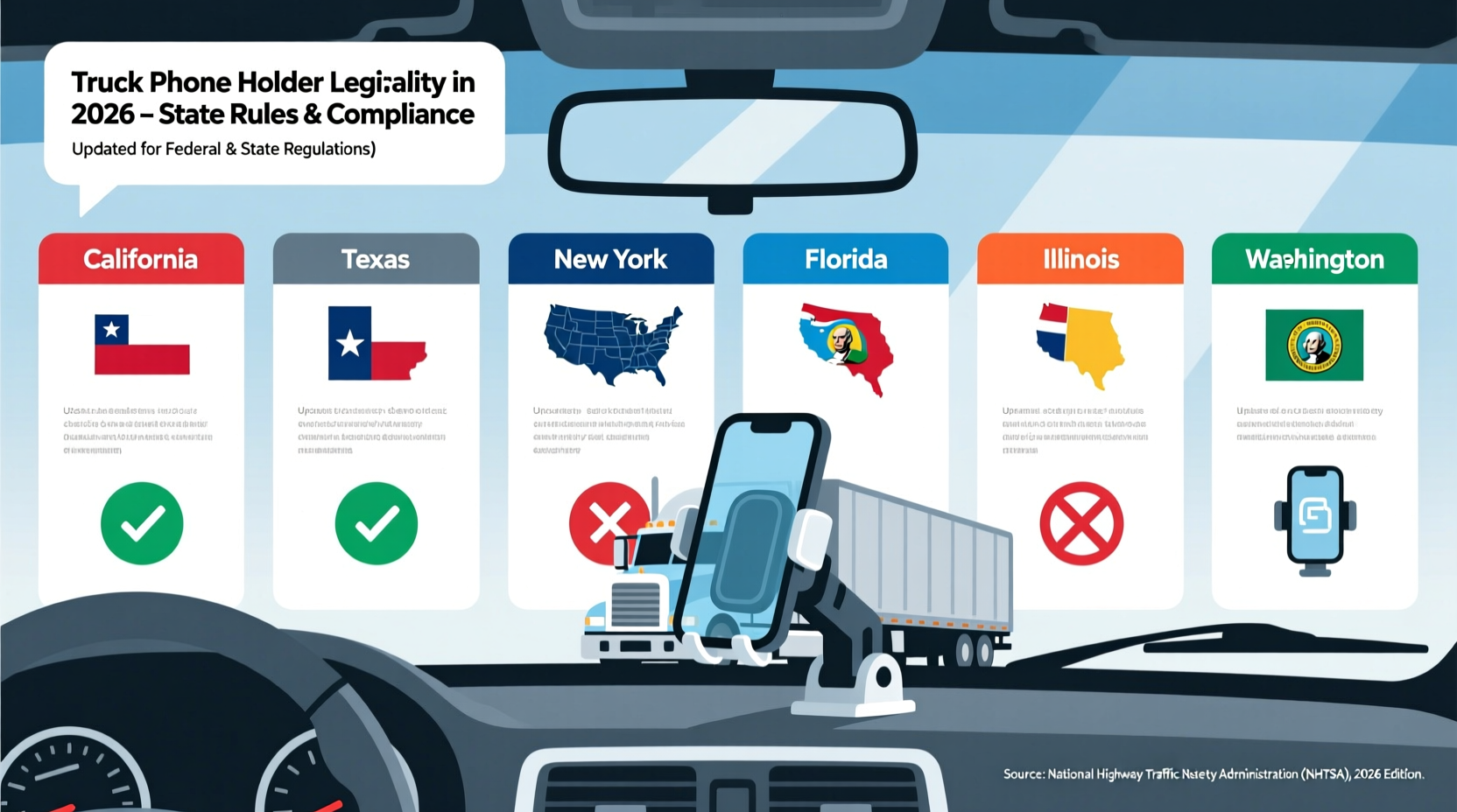 Truck Phone Holder Legality in 2026: State Rules & Compliance