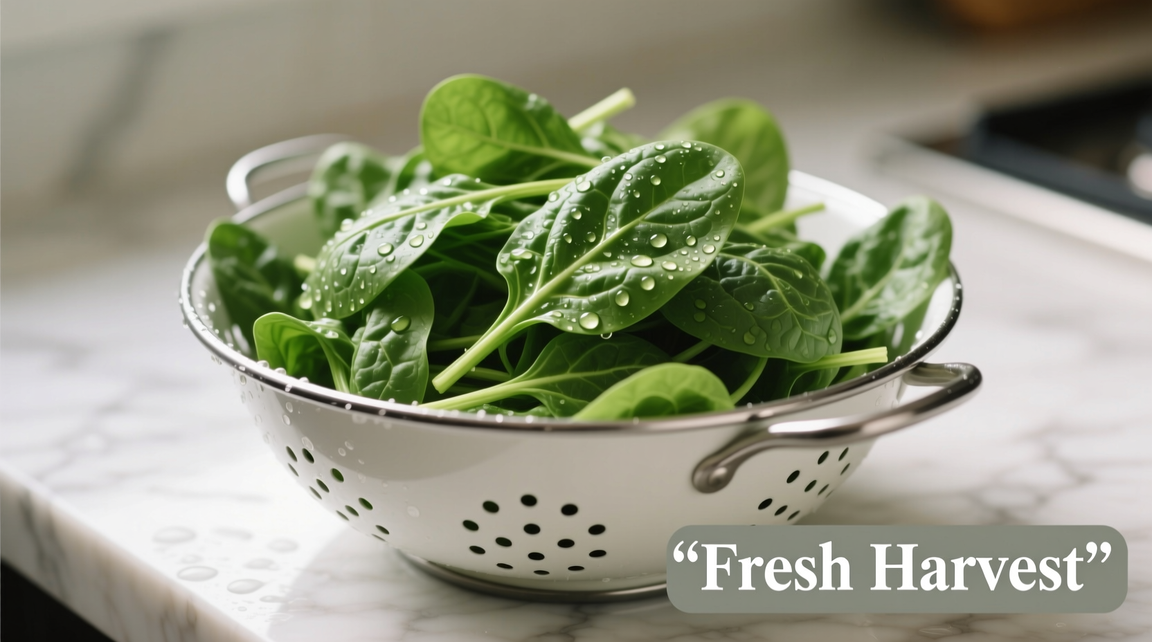 Fresh leaf spinach in colander after washing
