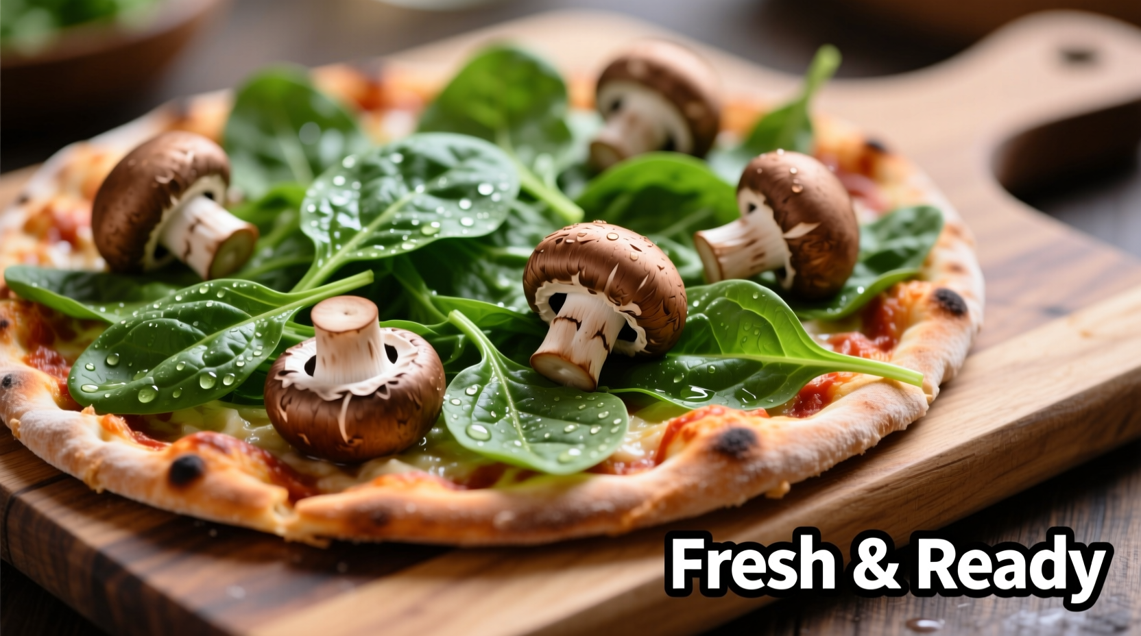 Fresh spinach and mushrooms prepared for pizza topping