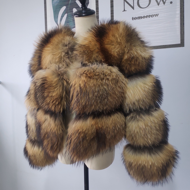 New Design Real Natural  Raccoon Fur Jacket Women Winter Fur Coat