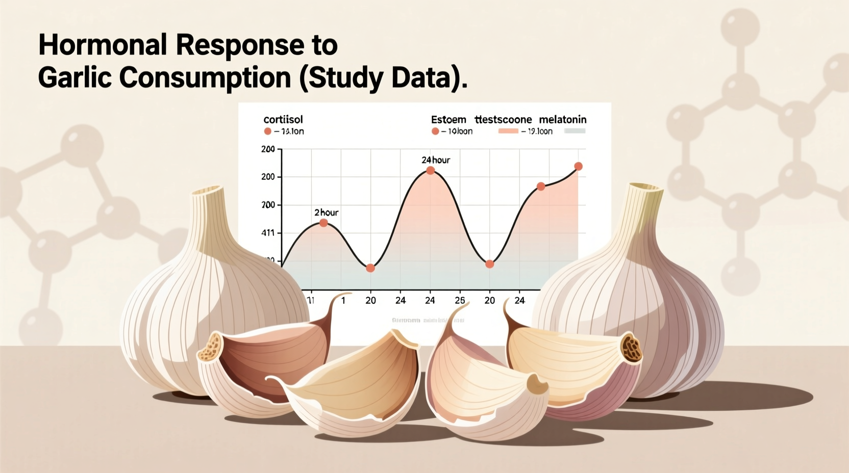 Garlic cloves and scientific chart showing hormone levels