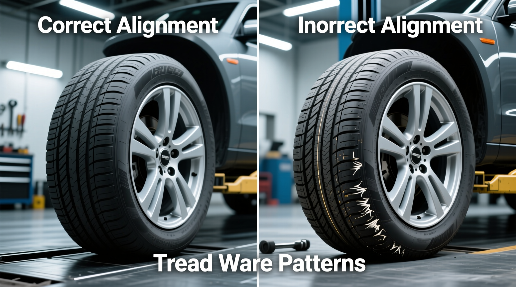 Comparing proper versus incorrect tire wear patterns after alignment