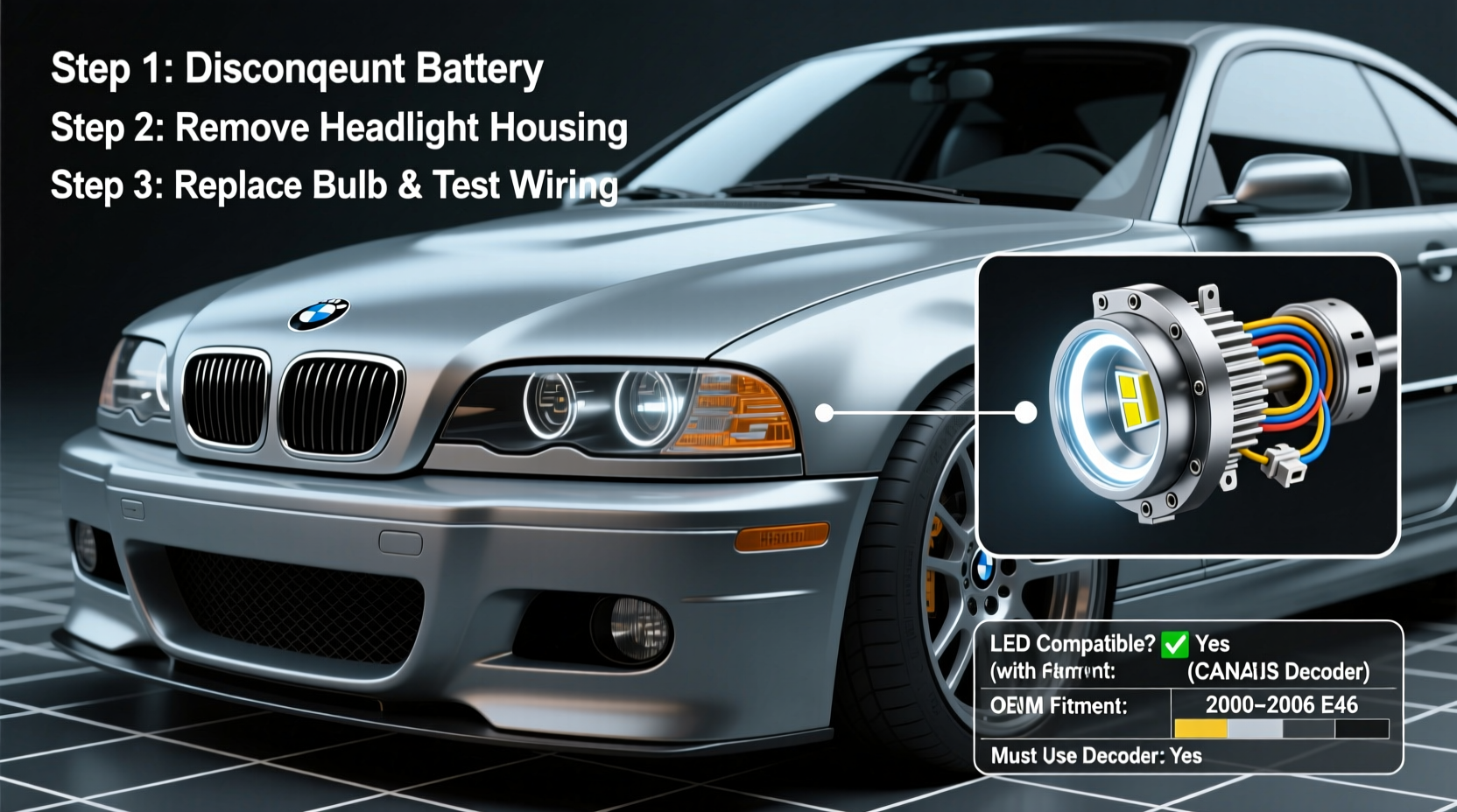 e46 led headlight install