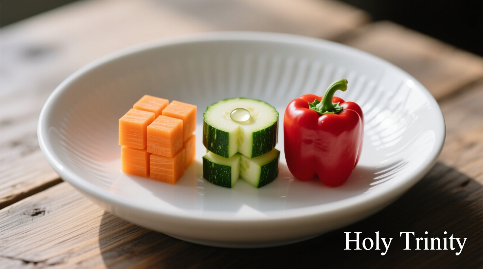 Holy trinity vegetables diced in equal portions