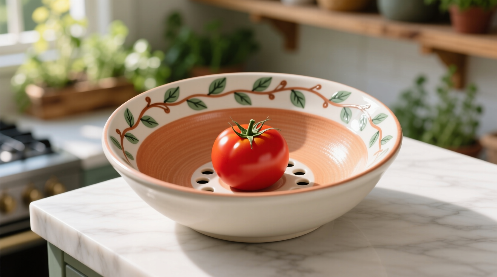 Elegant ceramic tomato bowl with drainage holes