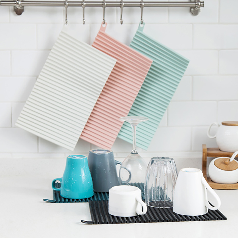 Eco-Friendly Foldable Heat Resistant Non-slip Easy Clean Dishwasher Safe Dish Drying Mat