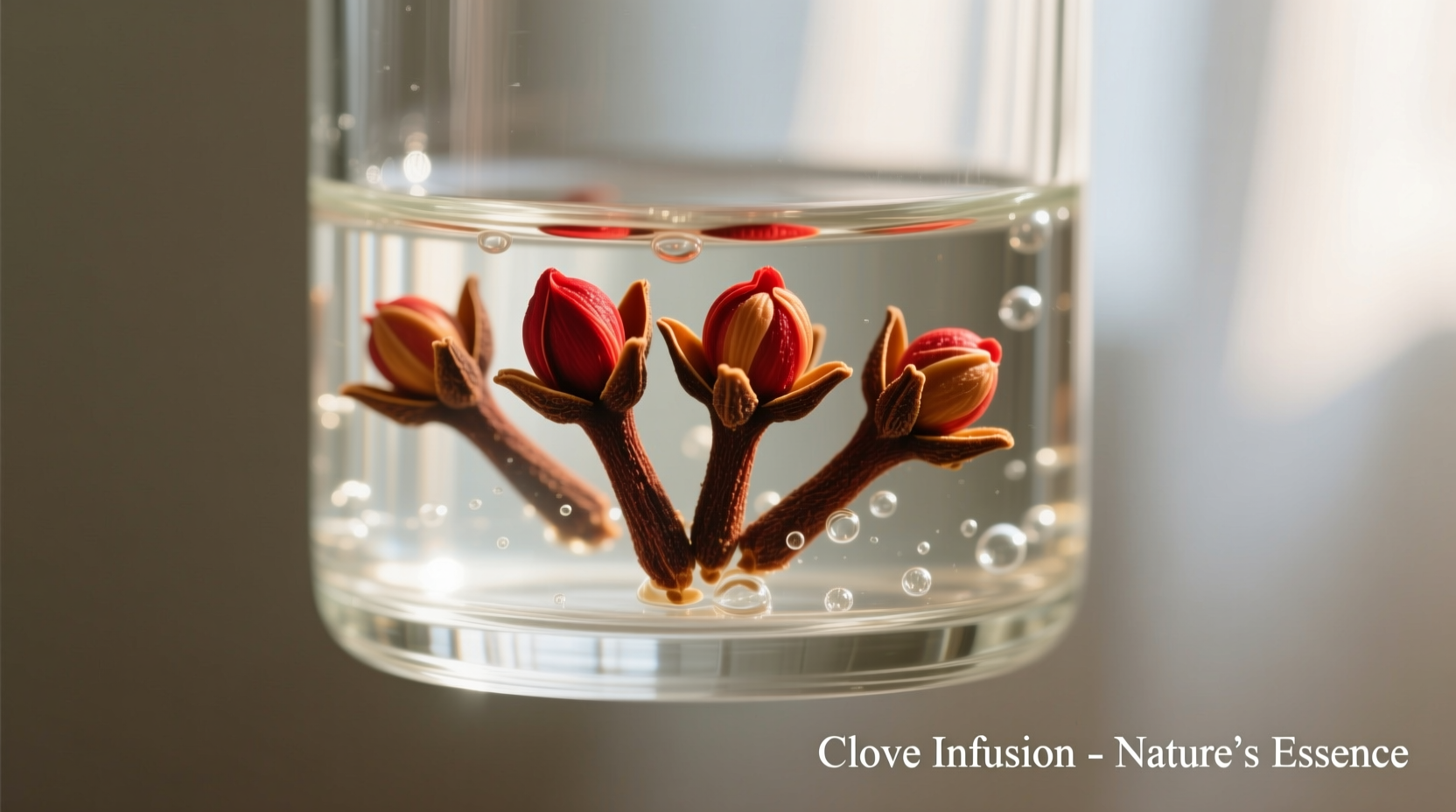 Fresh clove buds steeping in clear glass container