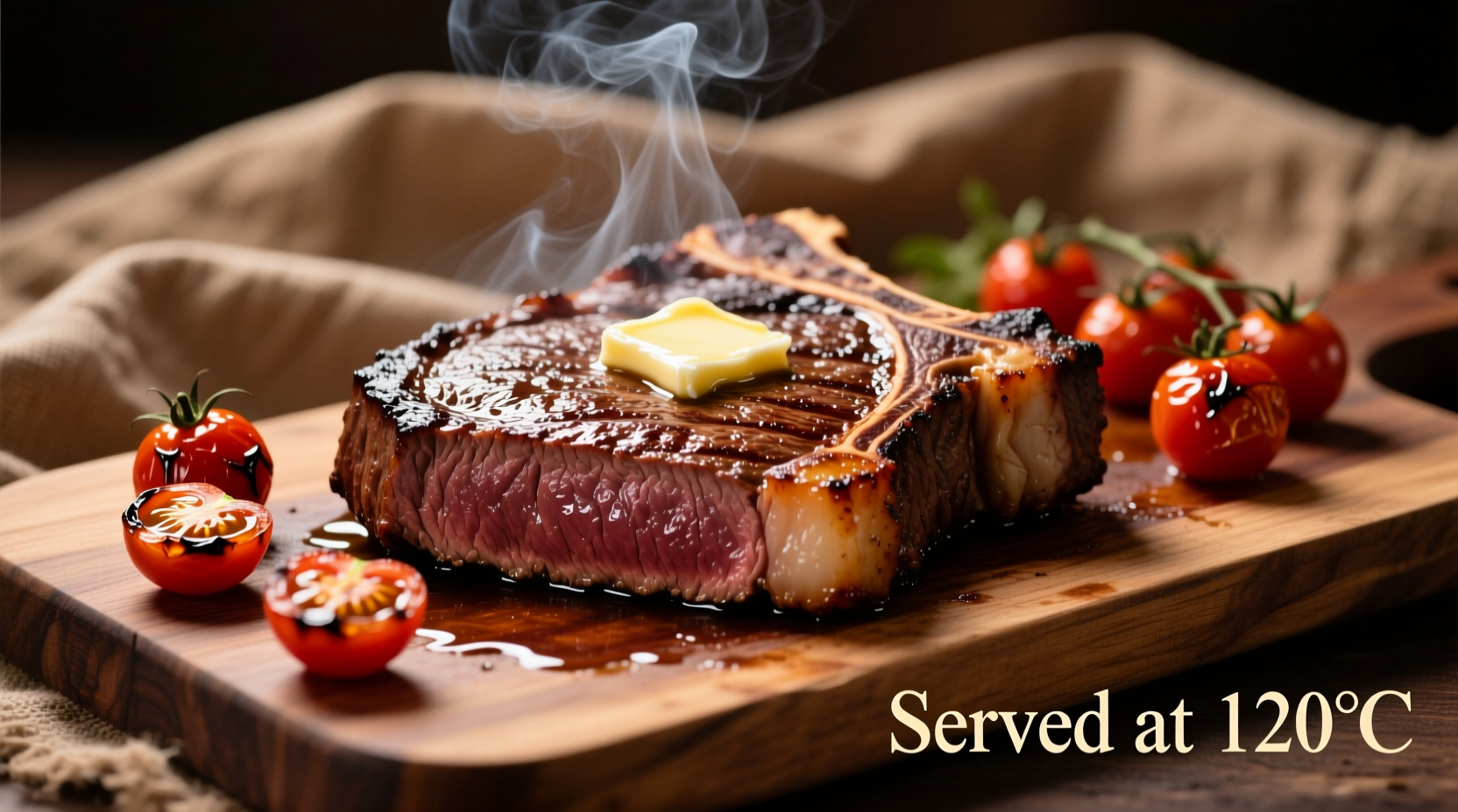 Perfectly grilled ribeye steak with roasted cherry tomatoes