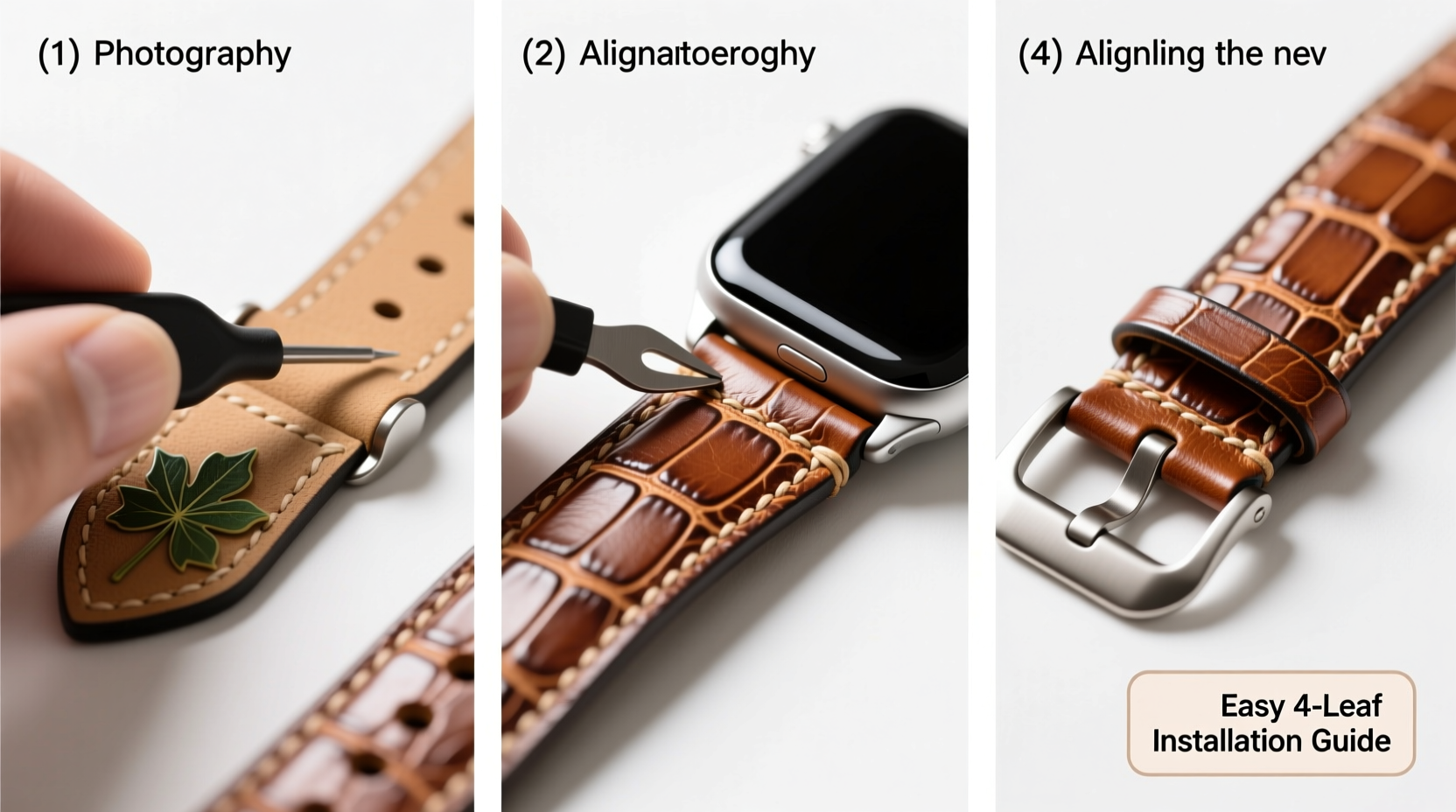 step by step guide to installing a four leaf crocodile leather iwatch strap with ease