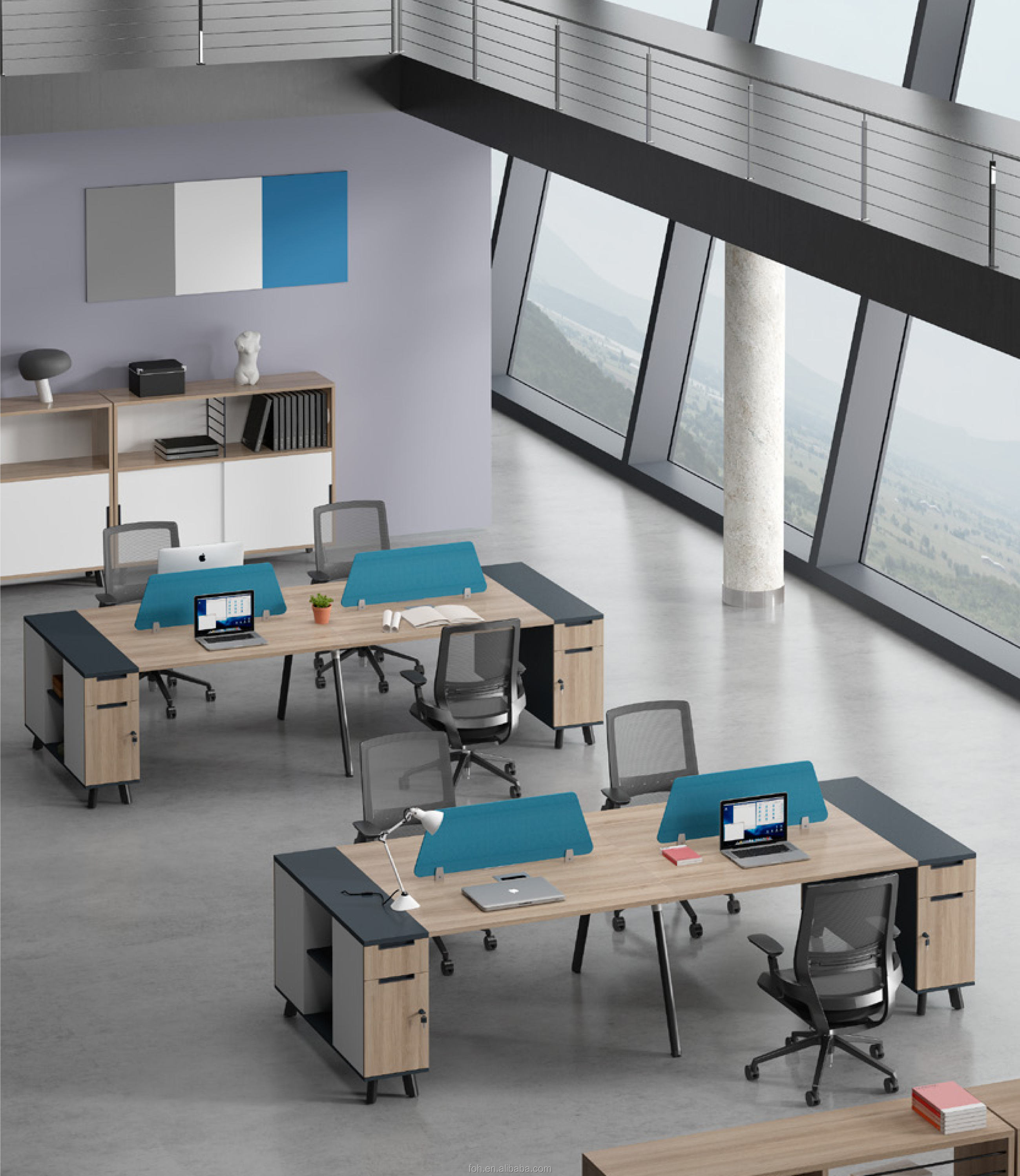 Custom Made Staff Office Desk Cluster 6 Seats Modular Face to Face