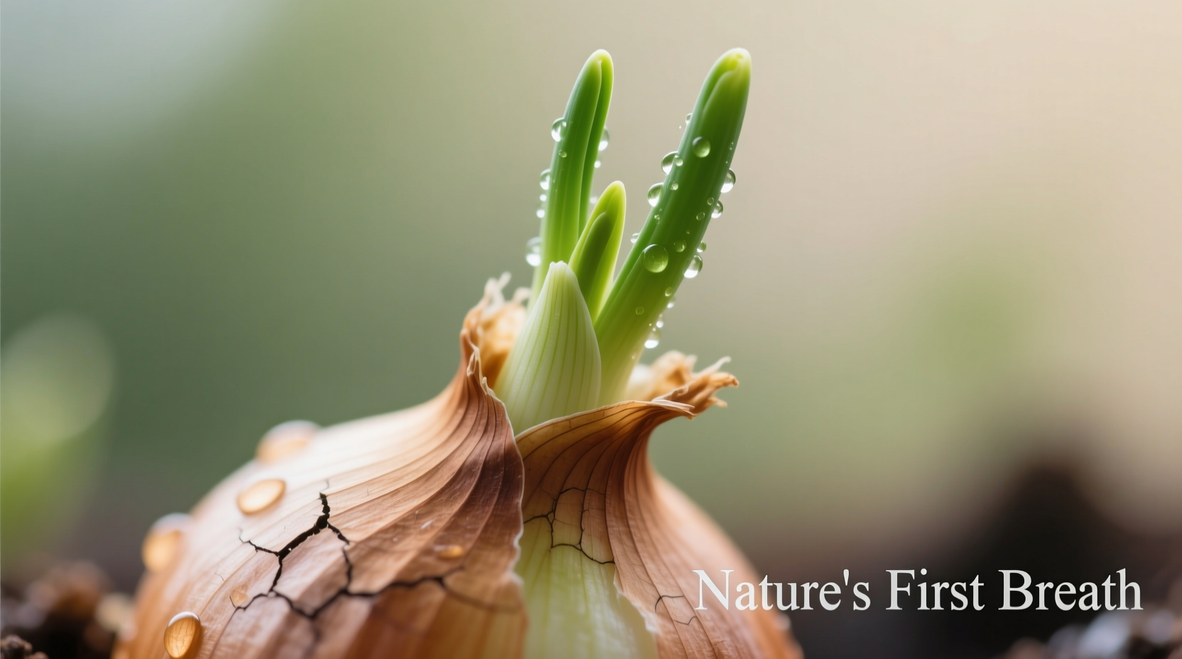 Sprouted onion showing green shoots emerging from bulb