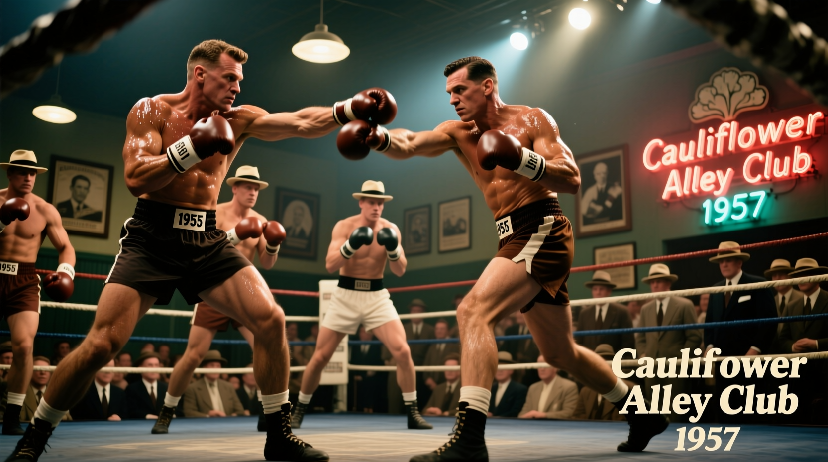 Boxers demonstrating techniques at Cauliflower Alley Club event