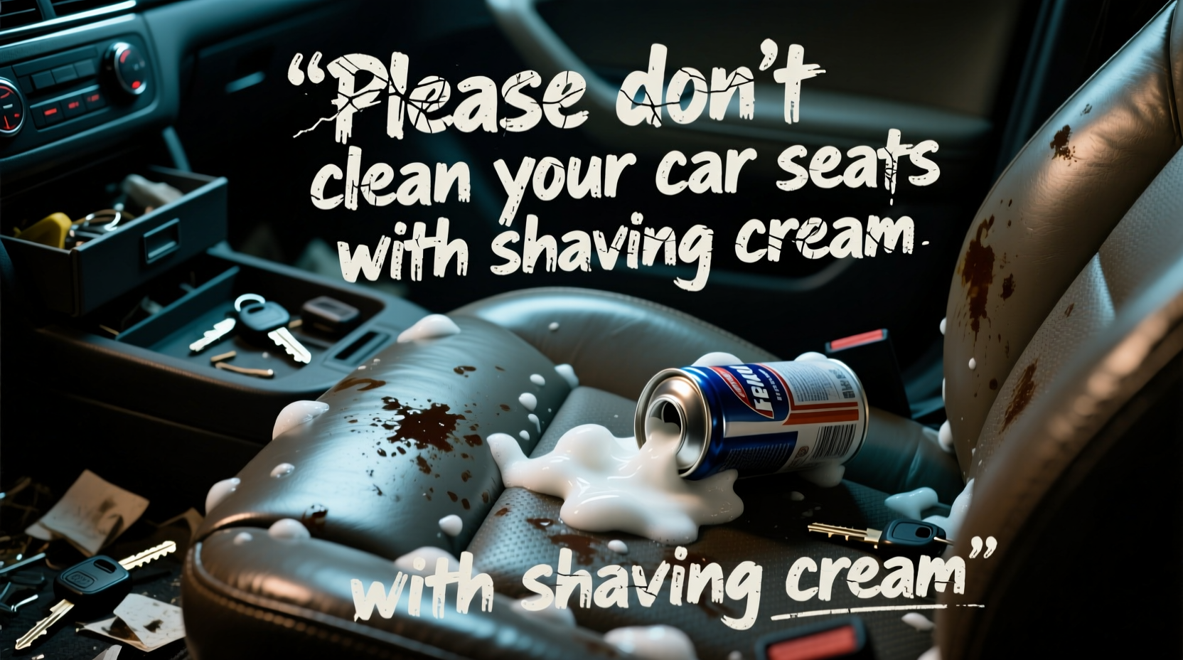 please dont clean your car seats with shaving cream