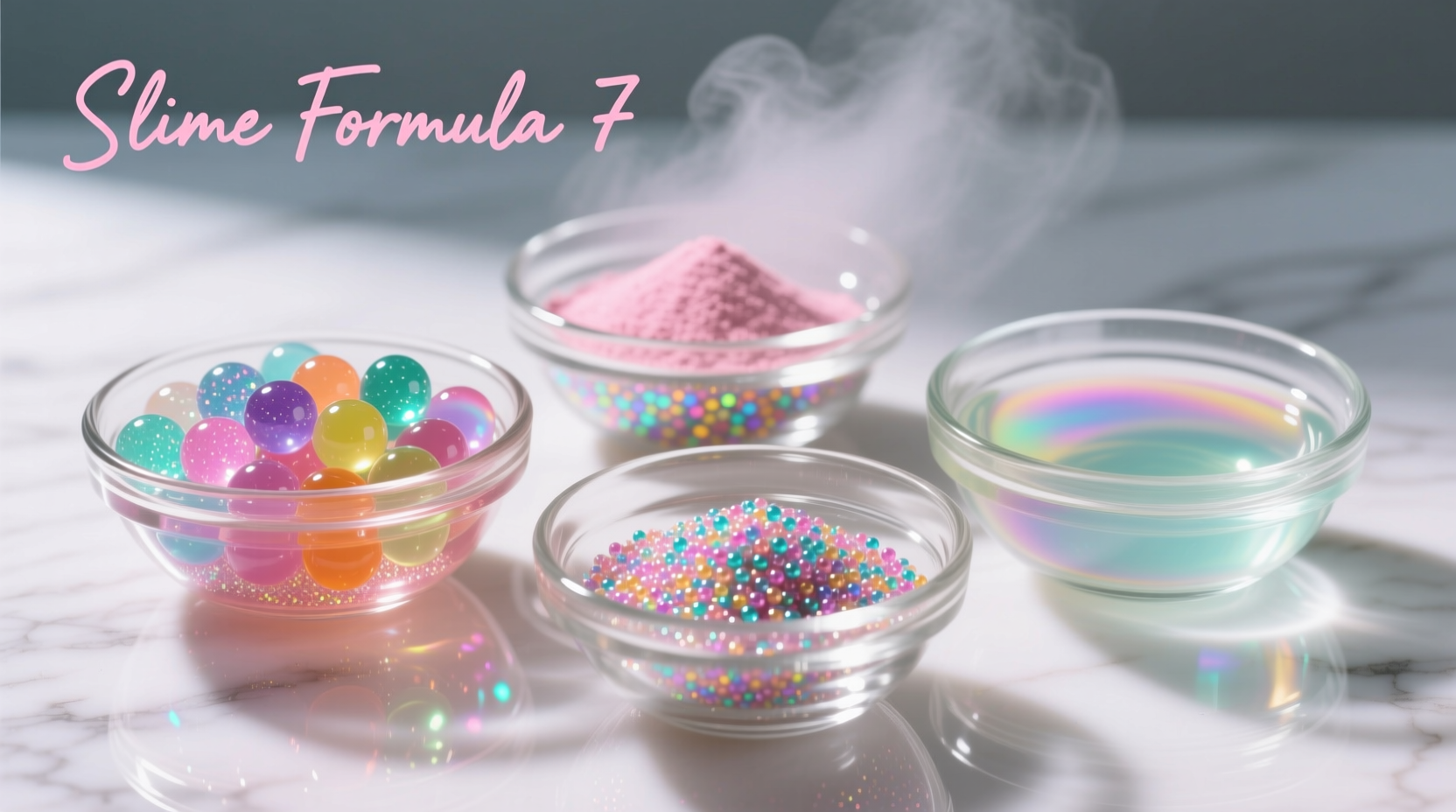 Slime ingredients in glass bowls