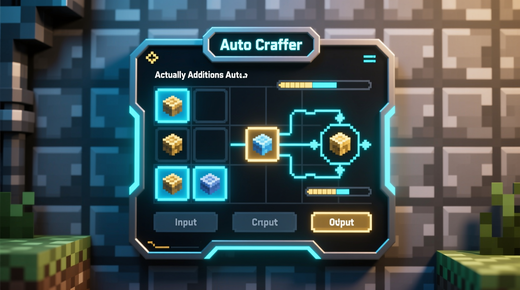 Actually Additions auto crafter block crafting interface in Minecraft