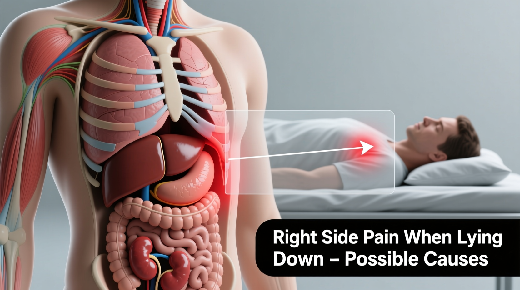 right side pain when lying down causes what to do