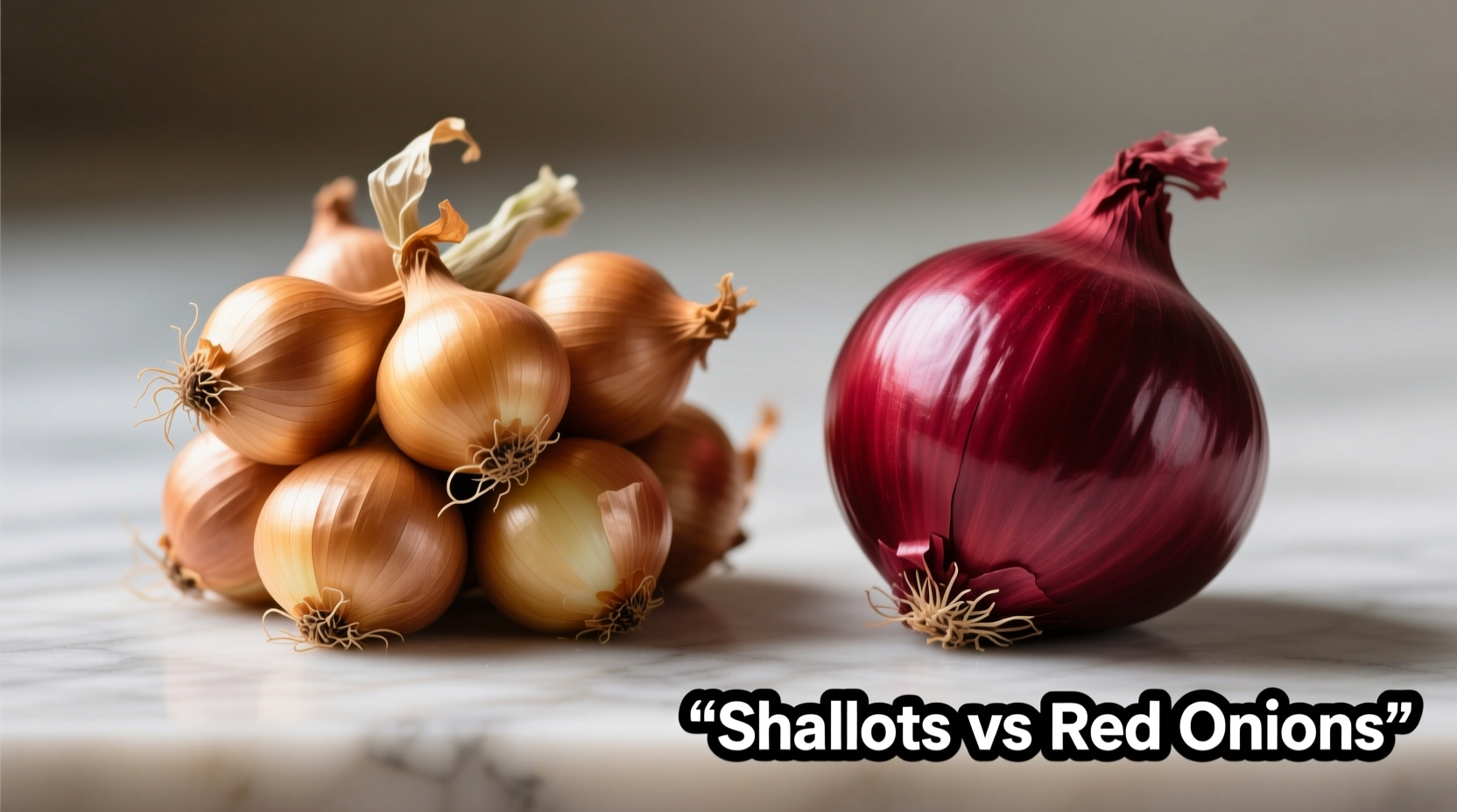 Shallots and red onions side by side comparison