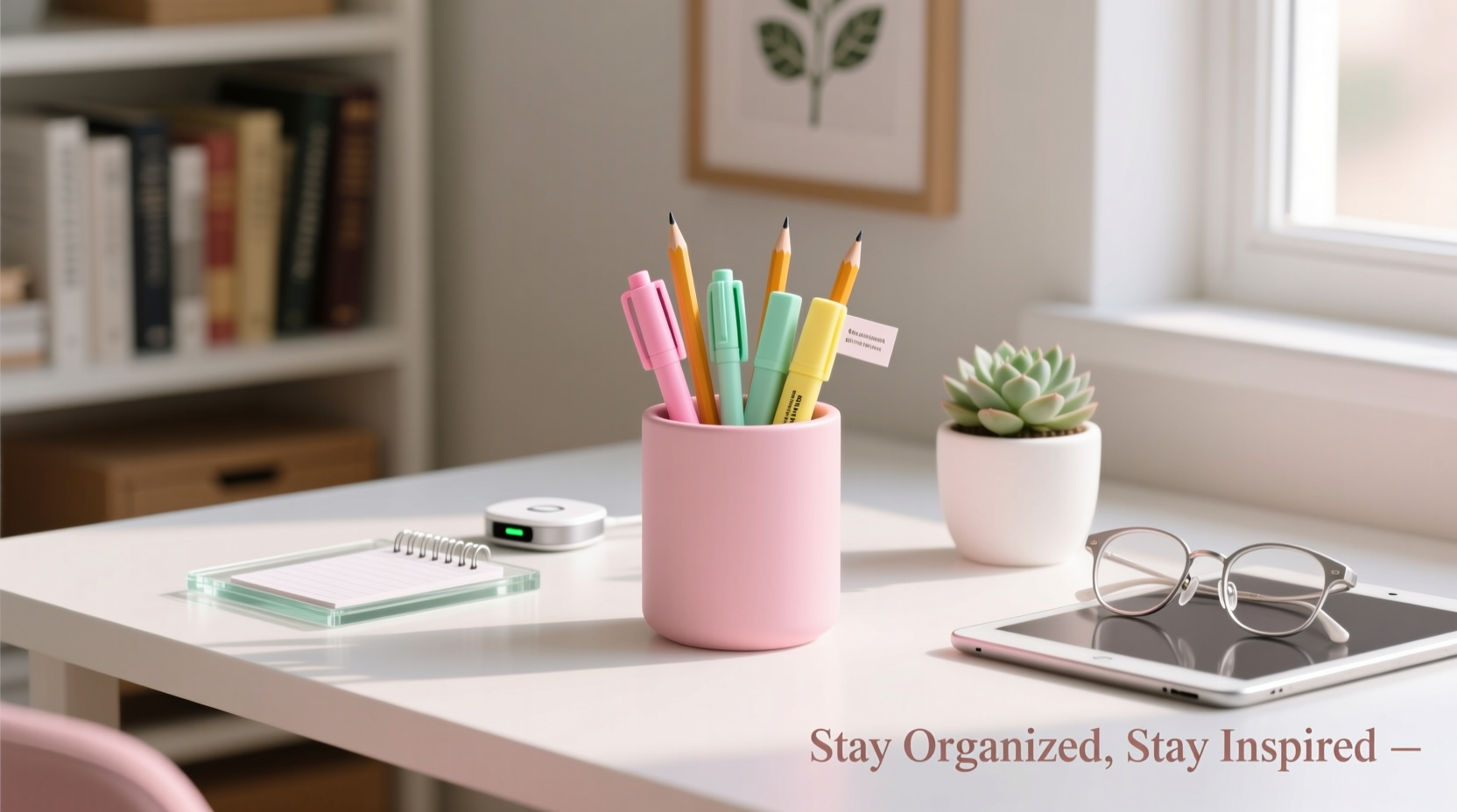 stylish and functional how to organize your desk using a pink pencil holder