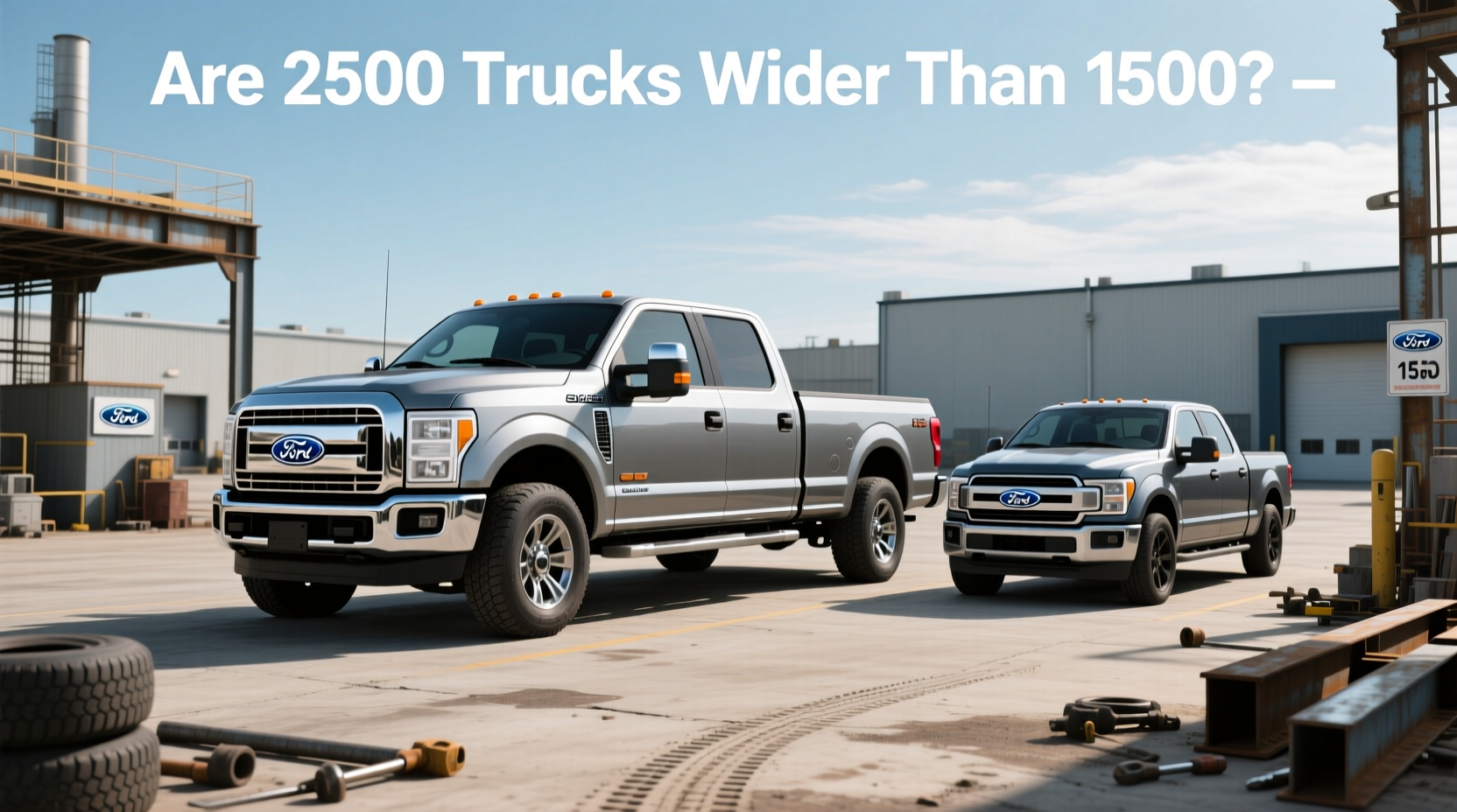 Side-by-side comparison showing width difference between 1500 and 2500 pickup trucks