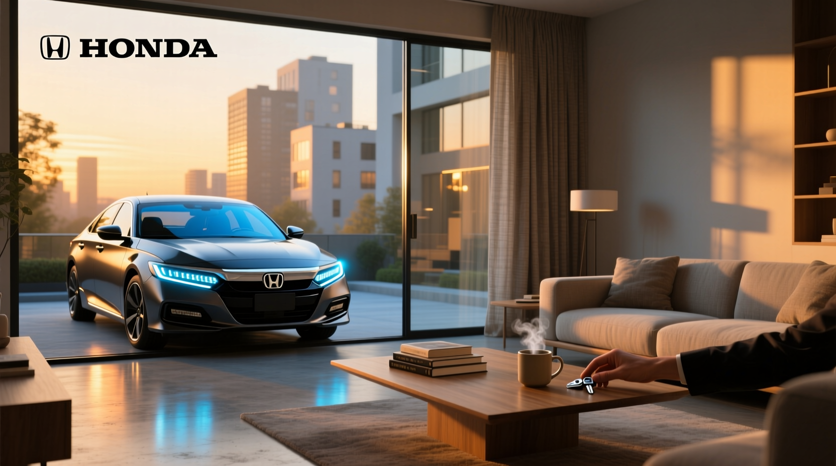 Honda Accord interior with ambient lighting glowing in blue