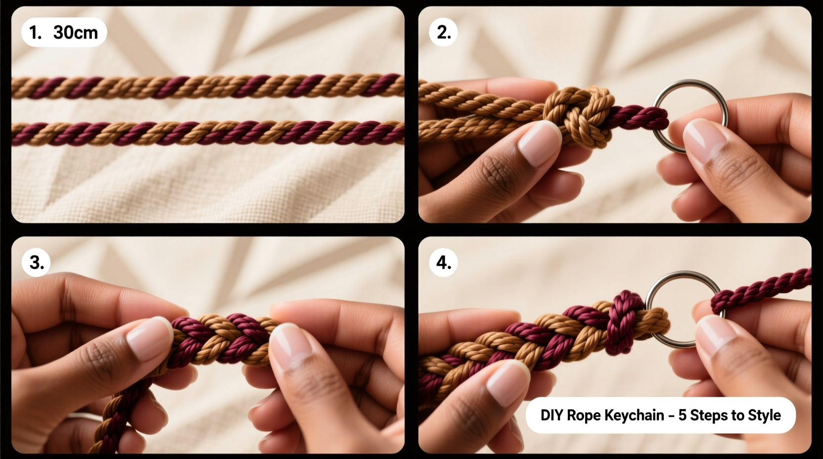 step by step guide to braiding a durable rope keychain for stylish bag decoration