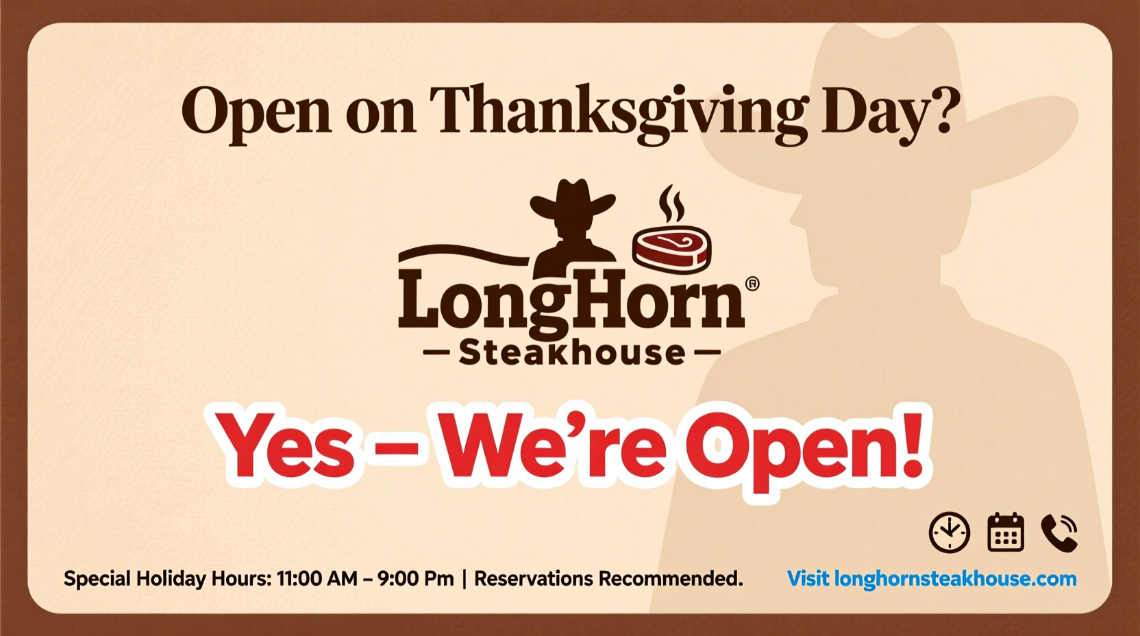 is longhorn steakhouse open on thanksgiving day
