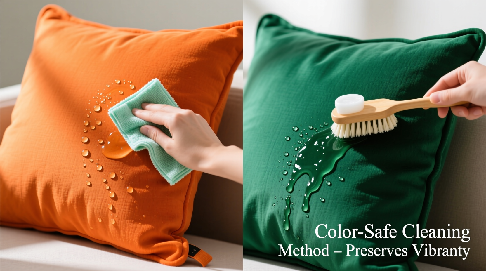 effective methods to clean orange and green cushion cases without fading colors