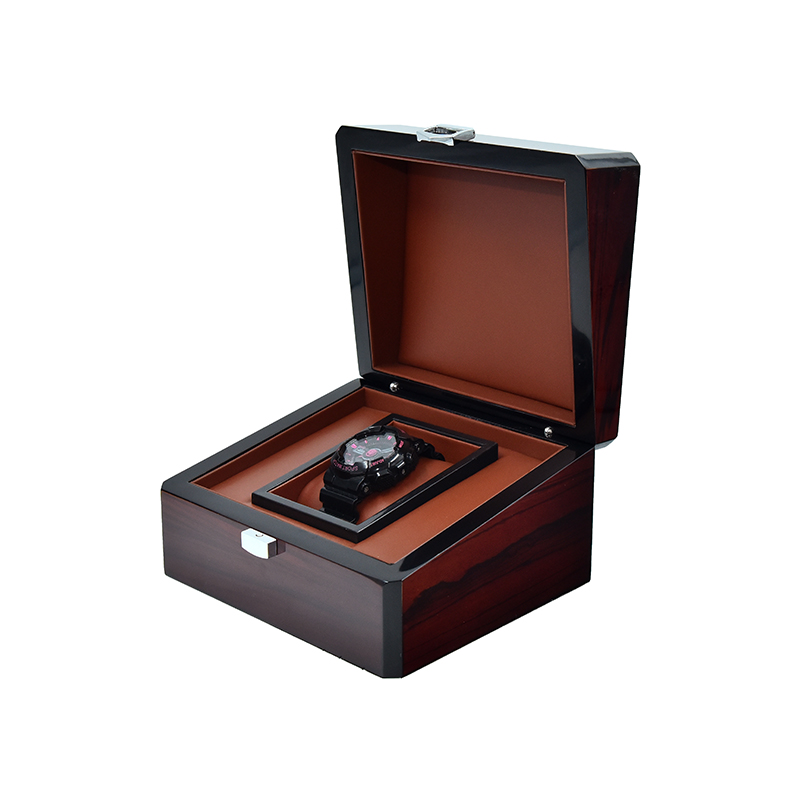 Deluxe marrom marrom -marrom mdf de madeira brilhante caixa de relógio com travesseiro de couro PU