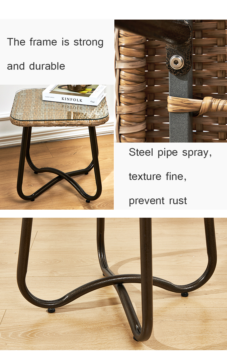 Outdoor balcony small table and chair leisure tea table combination back cane chair three sets of courtyard